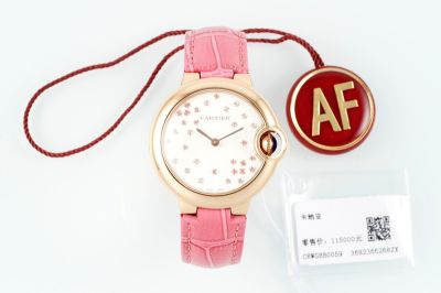 AF Factory Ballon Bleu De Cartier 33mm Swiss Quartz Movement Pink Leather Strap imported cartier cufflinks Watch